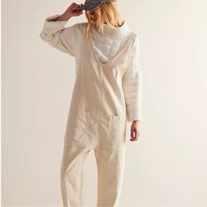 Nwt Free People WE THE FREE Ivory HIGH ROLLER Jumpsuit Overalls Baggy Size L